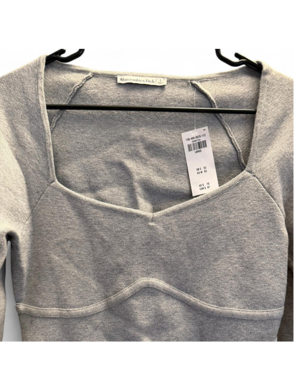 NWT Abercrombie & Fitch grey long sleeve bodysuit with cut out detail - Picture 3 of 5